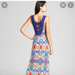 Anthropologie Ella Moss Maxi Dress Sleeveless Rayon Colorful cut out back Size M